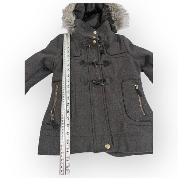 London Fog Jacket Faux Fur Hood Gray Coat Alpine Swiss Parka Size Girls Large 14 - Picture 13 of 16